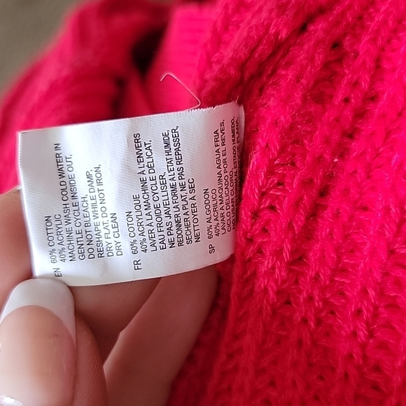 Cloth Lace Up Back V Neck Sweater Size X Small Red Ribbed Knit - Picture 7 of 7